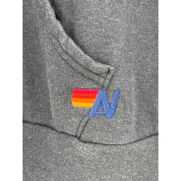 Aviator Nation Vintage-Look Gray Hoodie Rainbow Stripes & Front Zip Closure - Picture 3 of 10